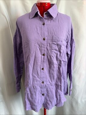 Relaxed Lavender Button-Down Shirt - Women's Long Sleeve